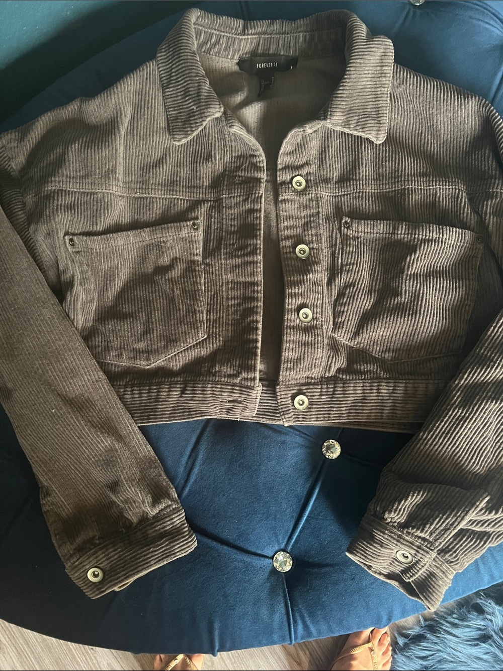 Forever 21 Brown Corduroy Cropped Jean Jacket
